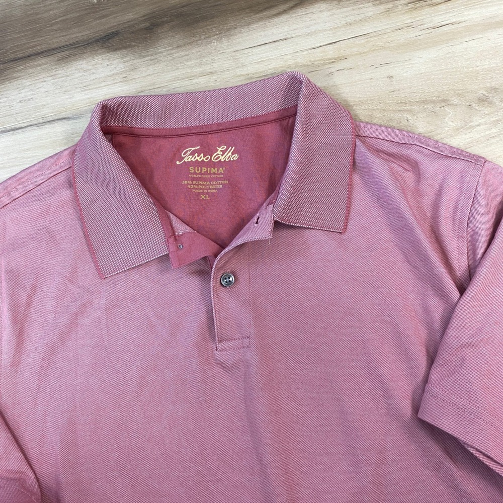 Tasso Elba Polo Shirt Mens XL Supima Cotton Blend Pink Casual Business Golf